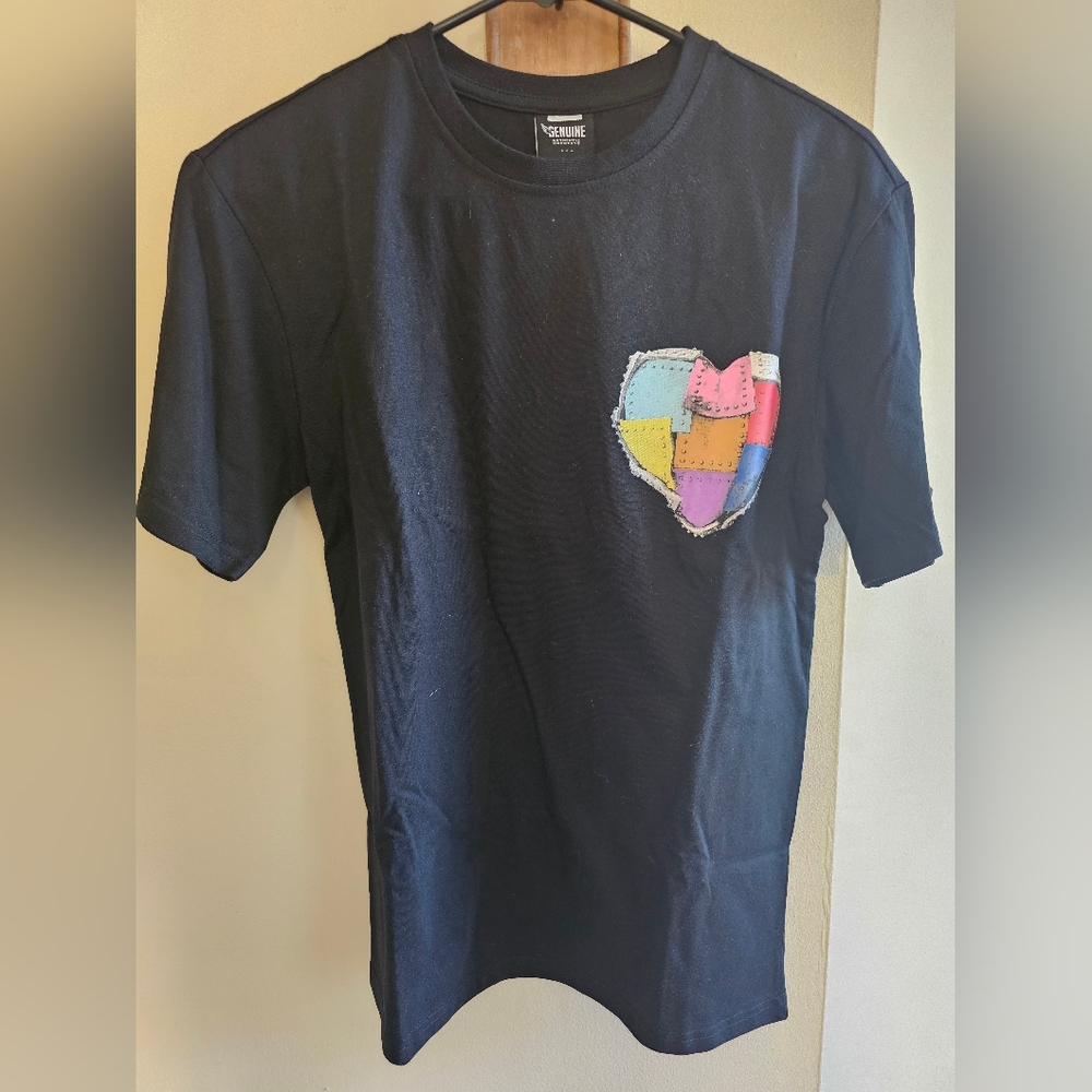 Genuine Merchandise Black Tee with Colorful Heart Design - Picture 3 of 7